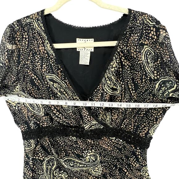 ICE Y2K Babydoll Top Womens L Black Silk Abstract Paisley Lined Boho Whimsygoth - Picture 8 of 16